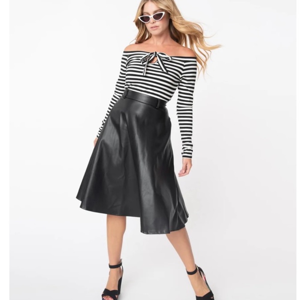 Voodoo Vixen Black leatherette swing skirt